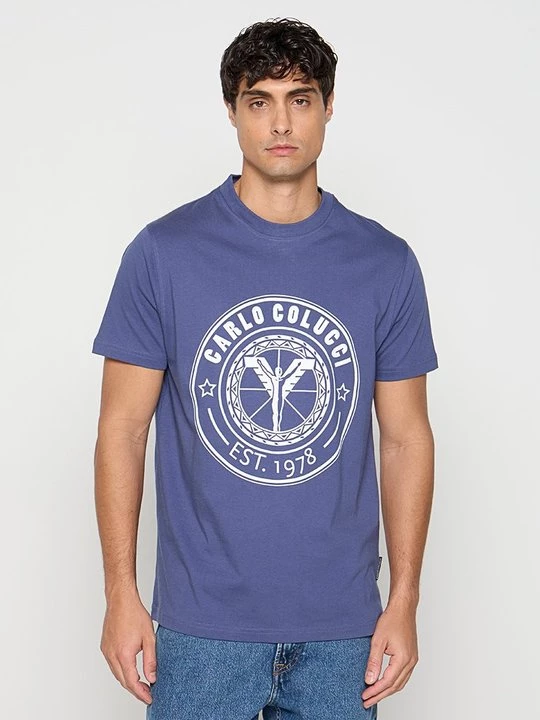 Foto van product T-shirt print Carlo Colucci koningsblauw