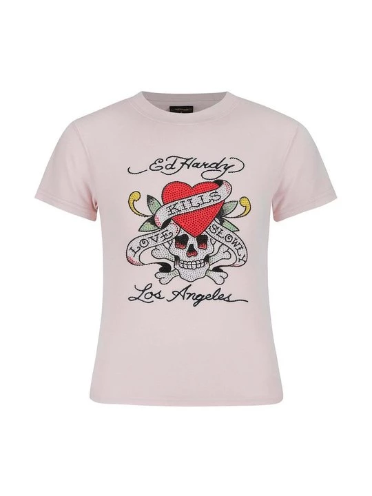 Foto van product T-shirt print Ed Hardy donkerroze