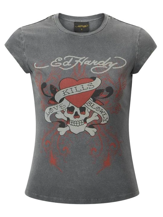 Foto van product T-shirt print Ed Hardy grijs