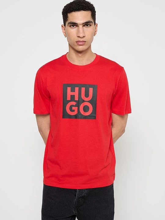 Foto van product T-shirt print Hugo donkerroze