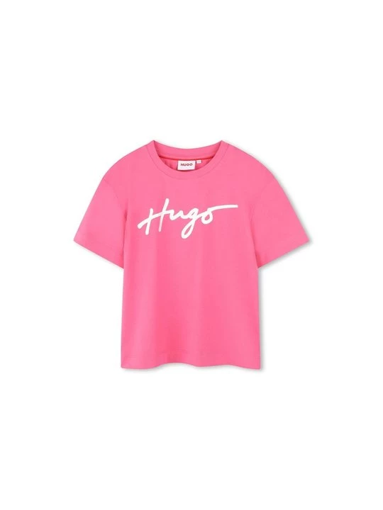 Foto van product T-shirt print Hugo donkerroze