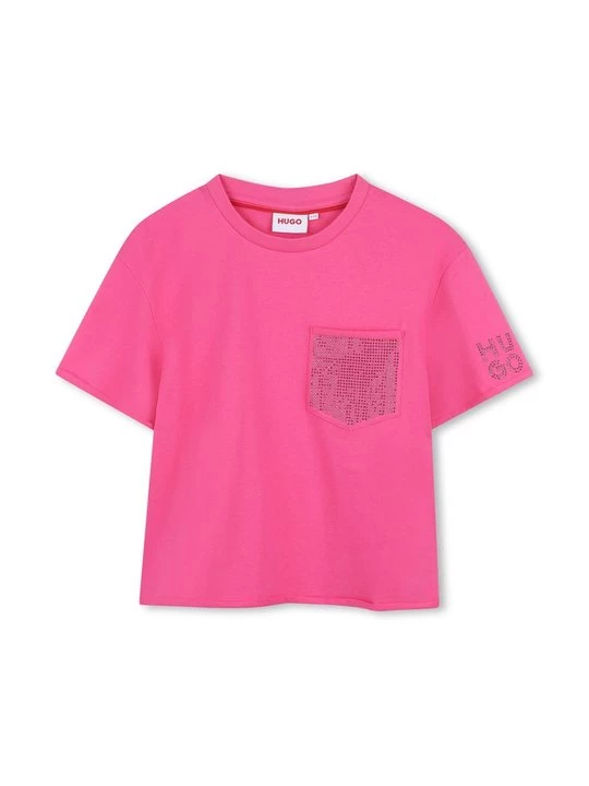 Foto van product T-shirt print Hugo donkerroze