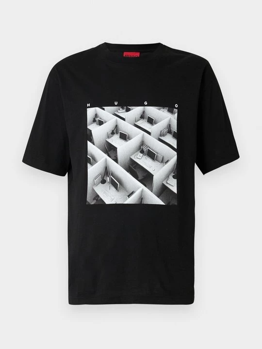 Foto van product T-shirt print Hugo zwart