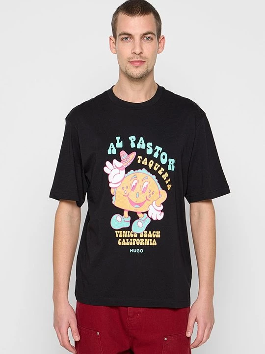 Foto van product T-shirt print Hugo zwart