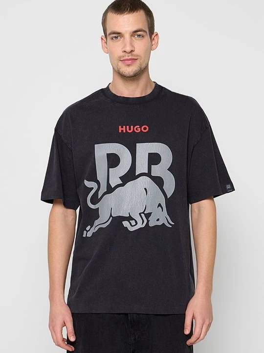 Foto van product T-shirt print Hugo zwart