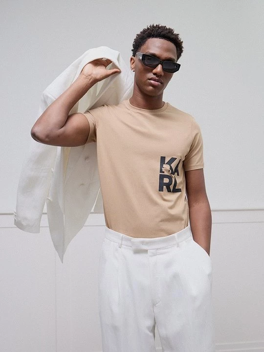 Foto van product T-shirt print KARL LAGERFELD zandkleur