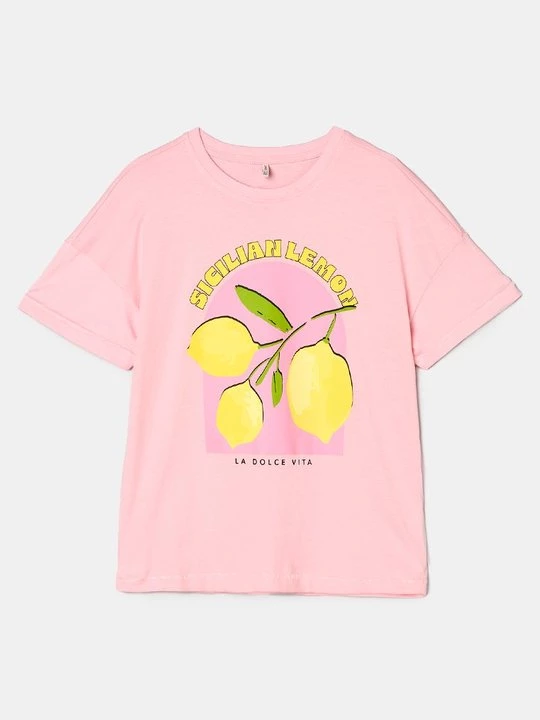 Foto van product T-shirt print ONLY GIRLS donkerroze