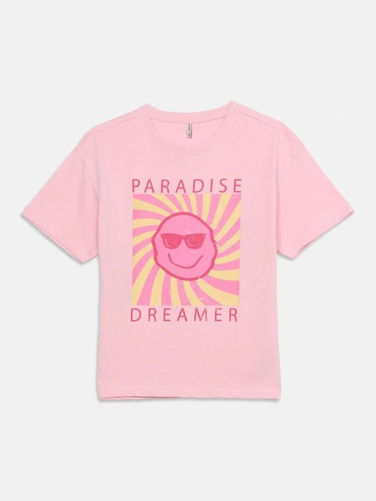 Foto van product T-shirt print ONLY GIRLS donkerroze