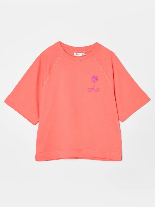 Foto van product T-shirt print ONLY GIRLS koraalrood