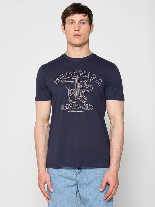 Foto van product T-shirt print Petrol Industries donkerblauw
