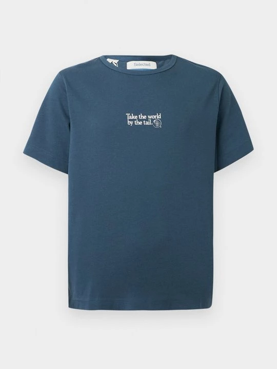 Foto van product T-shirt print Selected donkerblauw denim