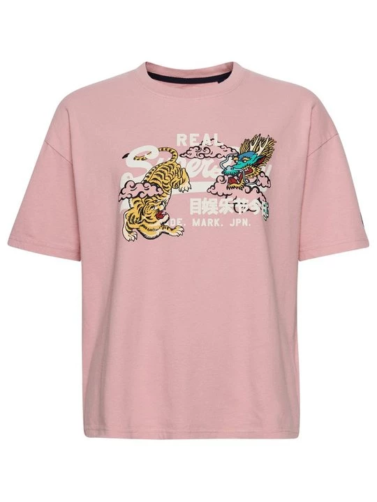 Foto van product T-shirt print Superdry donkerroze