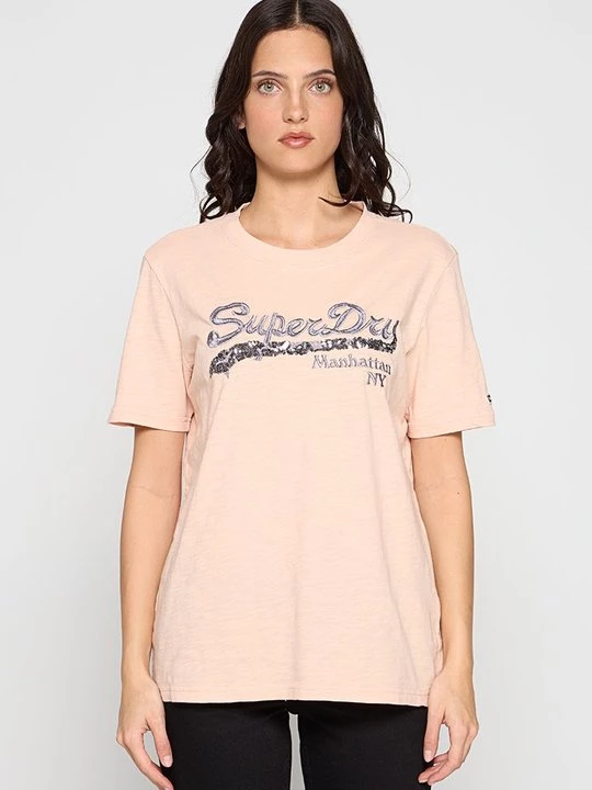 Foto van product T-shirt print Superdry donkerroze