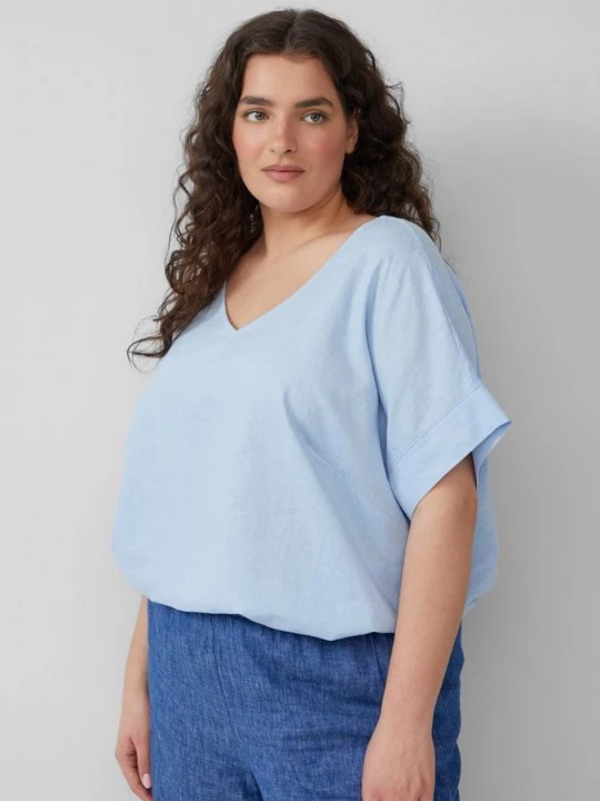 Foto van product T-shirt van een materiaalmix met linnen s.Oliver blauw