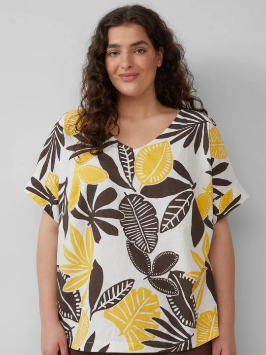 Foto van product T-shirt van een materiaalmix met linnen s.Oliver crème