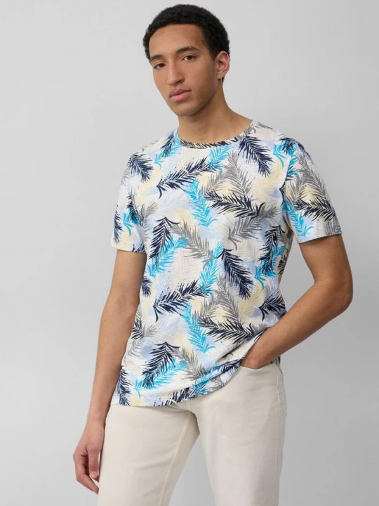 Foto van product T-shirt van gemengd linnen met all-over print s.Oliver blauw