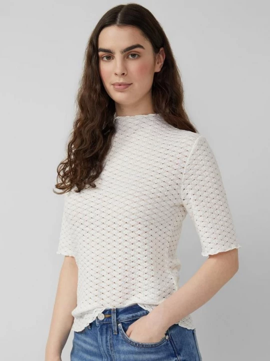 Foto van product T-shirt van geperforeerd kant met schulprand s.Oliver crème