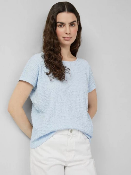 Foto van product T-shirt van getextureerde jersey met afgezakte schouders s.Oliver blauw