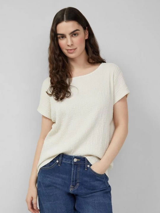 Foto van product T-shirt van getextureerde jersey met afgezakte schouders s.Oliver crème