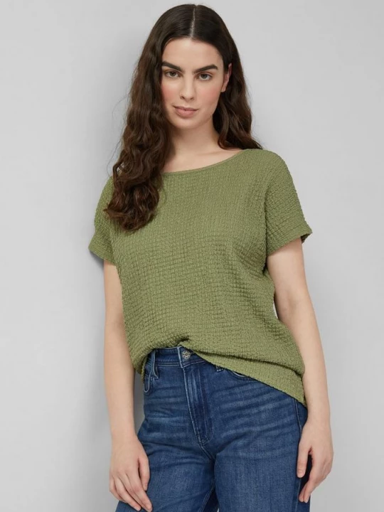 Foto van product T-shirt van getextureerde jersey met afgezakte schouders s.Oliver olijfgroen