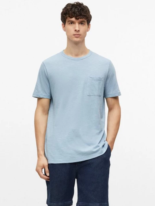Foto van product T-shirt van gevlekte katoenmix met borstzak s.Oliver blauw