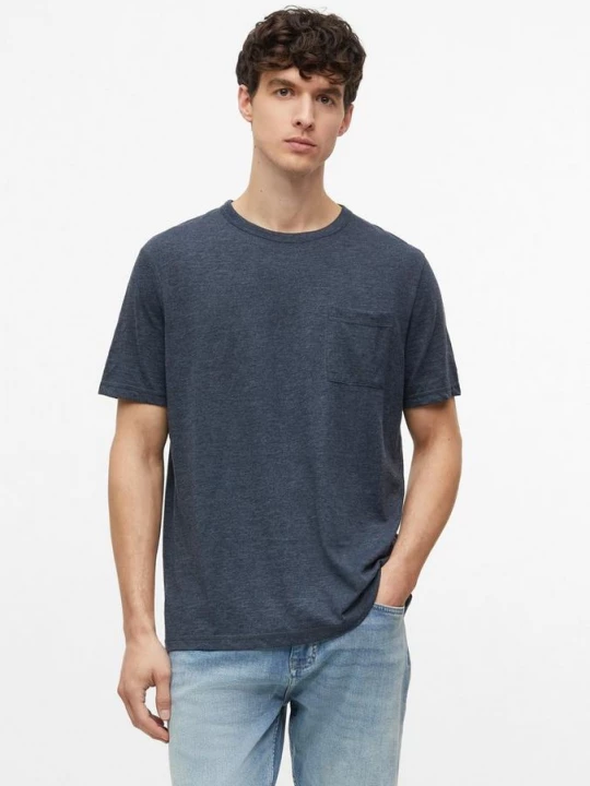 Foto van product T-shirt van gevlekte katoenmix met borstzak s.Oliver blauw