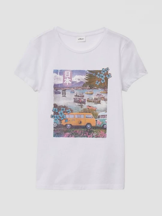 Foto van product T-shirt van katoen met fotoprint s.Oliver wit
