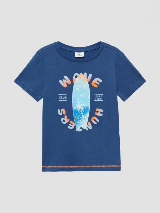Foto van product T-shirt van katoen met rubberen print op de voorkant s.Oliver blauw