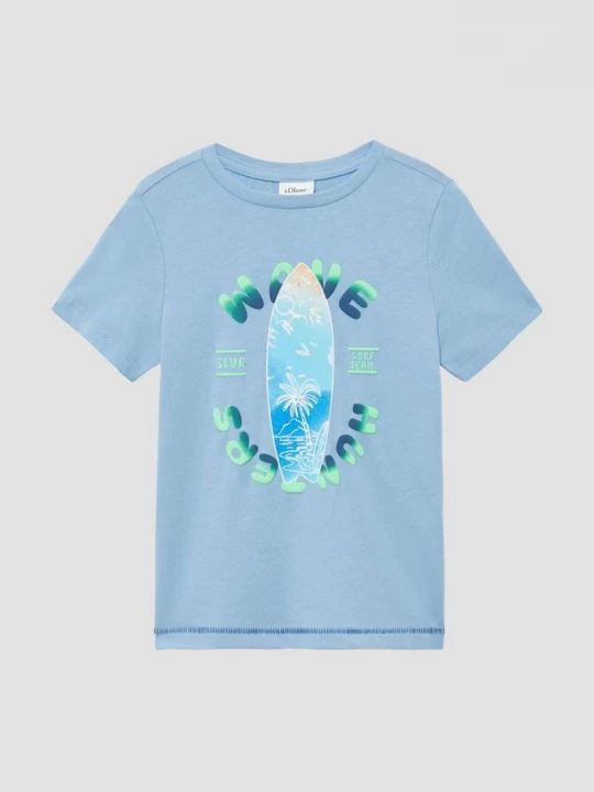 Foto van product T-shirt van katoen met rubberen print op de voorkant s.Oliver blauw