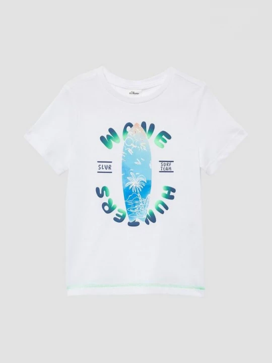 Foto van product T-shirt van katoen met rubberen print op de voorkant s.Oliver wit