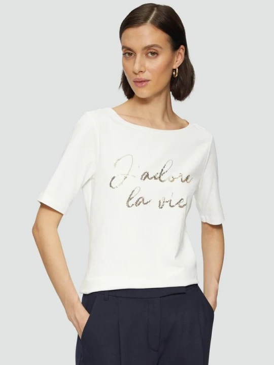 Foto van product T-shirt van katoenmix met paillettenopdruk s.Oliver crème