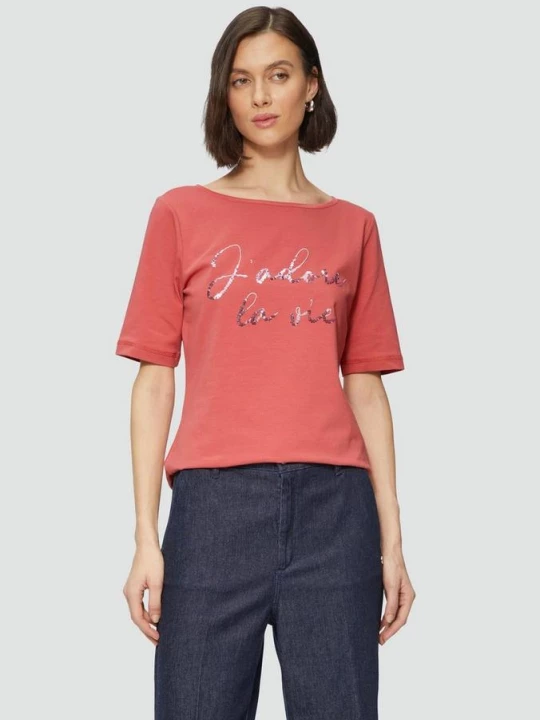 Foto van product T-shirt van katoenmix met paillettenopdruk s.Oliver roze