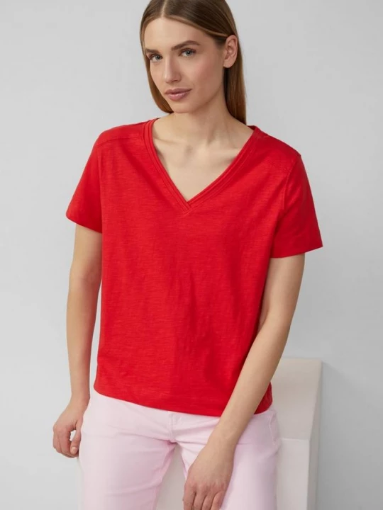 Foto van product T-shirt van slubgaren met V-hals s.Oliver rood