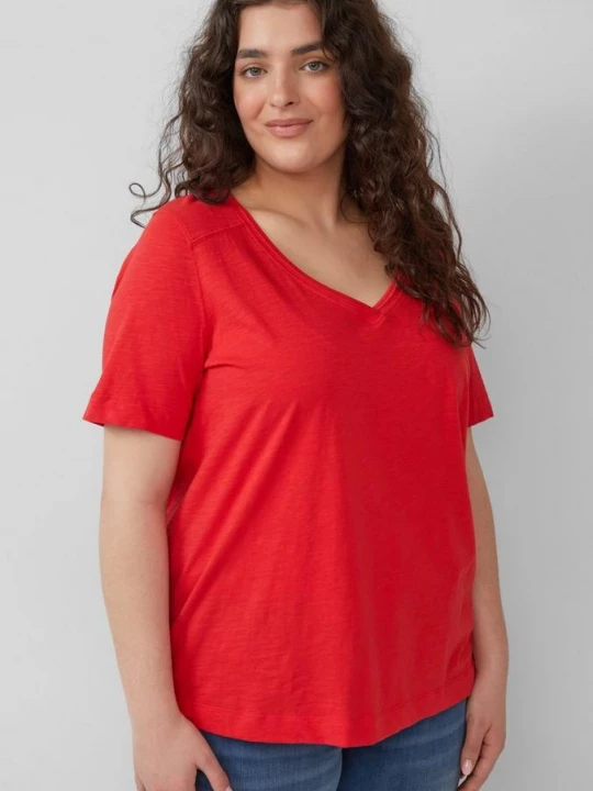 Foto van product T-shirt van slubgaren met V-hals s.Oliver rood