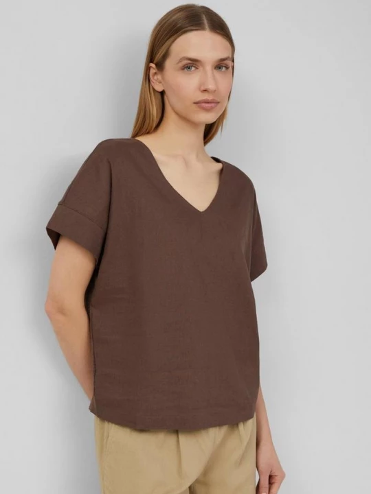 Foto van product T-shirt van stofmix met linnen s.Oliver bruin