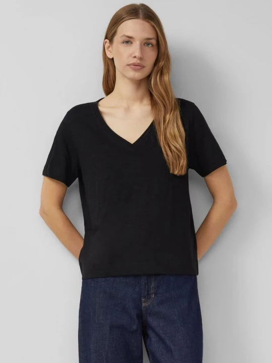 Foto van product T-shirt van vlamgaren met detail hals s.Oliver zwart