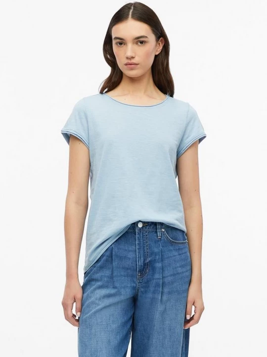 Foto van product T-shirt van vlamgaren met omgezoomde rand s.Oliver blauw