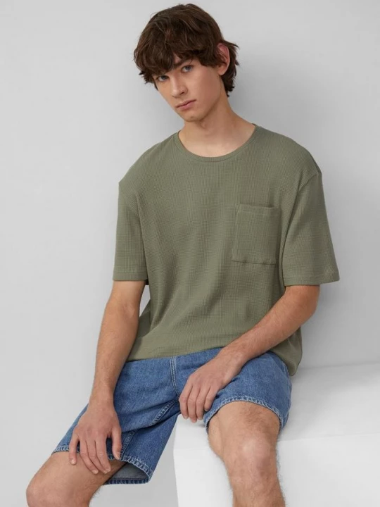 Foto van product T-shirt van wafelpiqué met borstzak QS olijfgroen