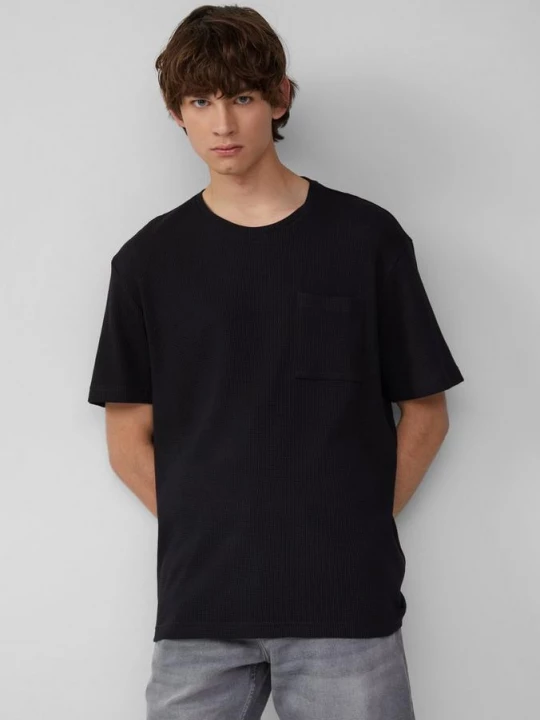 Foto van product T-shirt van wafelpiqué met borstzak QS zwart