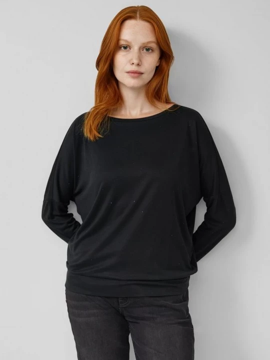 Foto van product T-shirt van zachte jersey met edelstenen en vleermuismouwen s.Oliver zwart