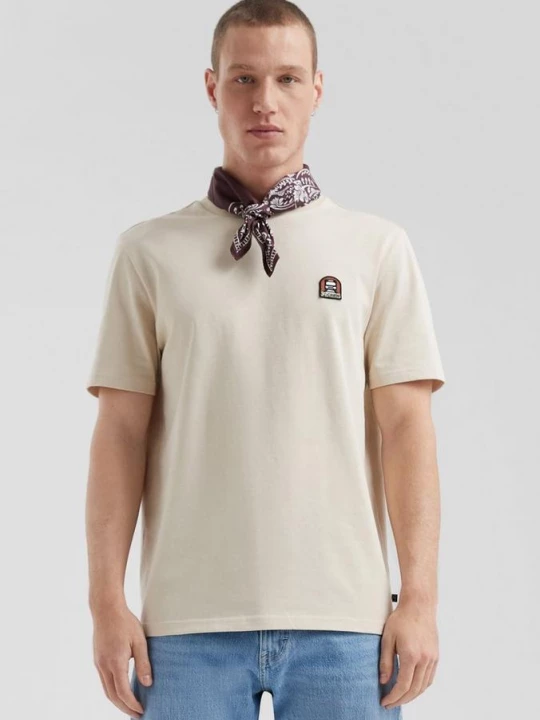 Foto van product T-shirt van zware jersey met geborduurde patch QS beżowy