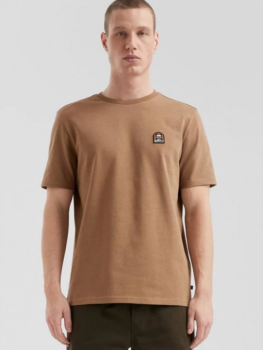 Foto van product T-shirt van zware jersey met geborduurde patch QS bruin