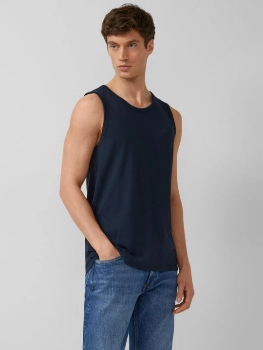 Foto van product Tanktop met vlamgarenstructuur en logoprint s.Oliver blauw