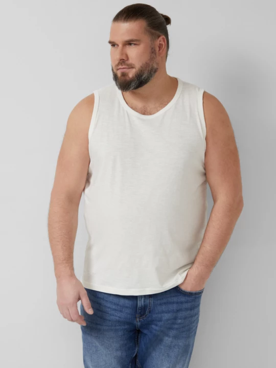 Foto van product Tanktop met vlamgarenstructuur en logoprint s.Oliver crème