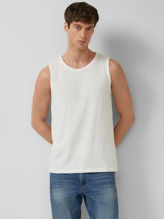 Foto van product Tanktop met vlamgarenstructuur en logoprint s.Oliver crème