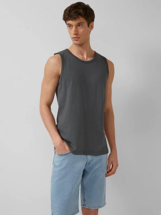 Foto van product Tanktop met vlamgarenstructuur en logoprint s.Oliver grijs