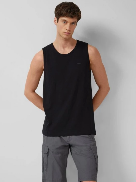 Foto van product Tanktop met vlamgarenstructuur en logoprint s.Oliver zwart