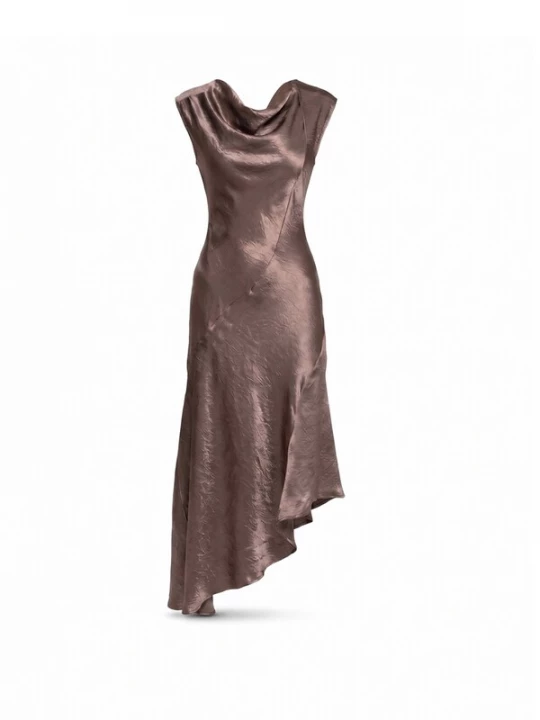 Foto van product Tantra Cocktailjurk 'vestido midi con textura de seda cuello barco y largo asimétrico (Brown)' bruin