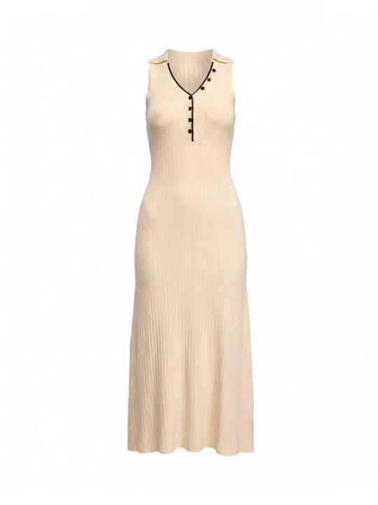 Foto van product Tantra Gebreide jurk 'Vestido de punto largo plisado sin mangas con botones' beige
