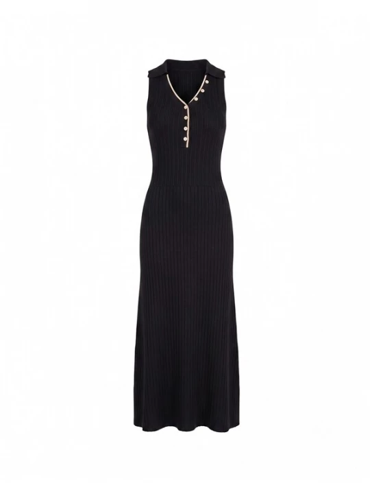 Foto van product Tantra Gebreide jurk 'Vestido de punto largo plisado sin mangas con botones (NEGRO)' zwart